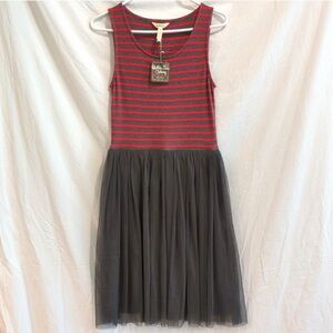 Matilda Jane Red & Gray Striped Tank Tulle Dress